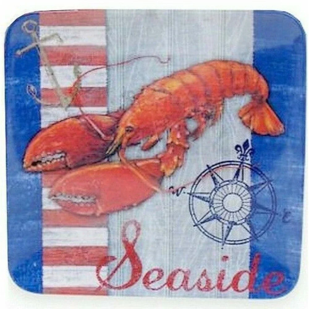 Lobster Melamine Dinner Plates Square 10.5 Beach Summer House Clam Bake Set of 4